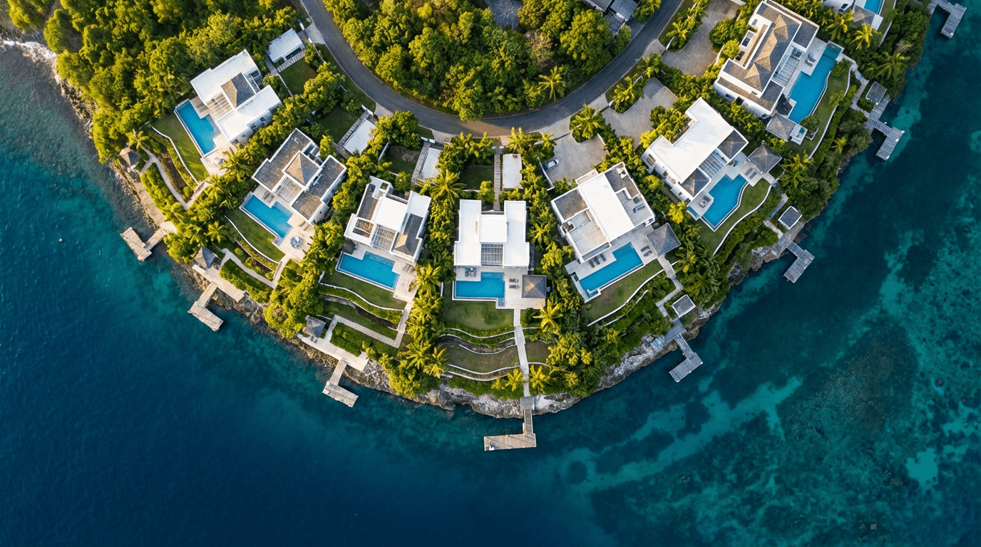 Aerial view of luxury coastal properties